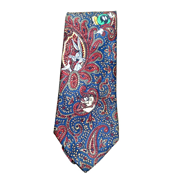 Vintage Looney Tunes Men's Necktie Bugs Bunny Wile E Coyote TAZ Paisley 1994 - Picture 1 of 7